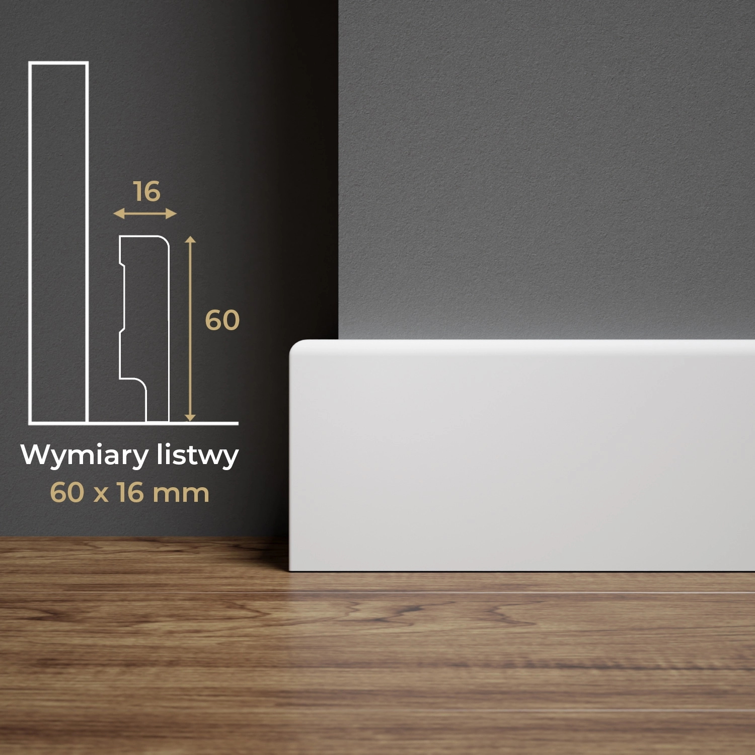 PRÓBKA 20 CM - Listwa przypodłogowa MDF lakierowana biała z wodoodporną powłoką TRIO 6cm