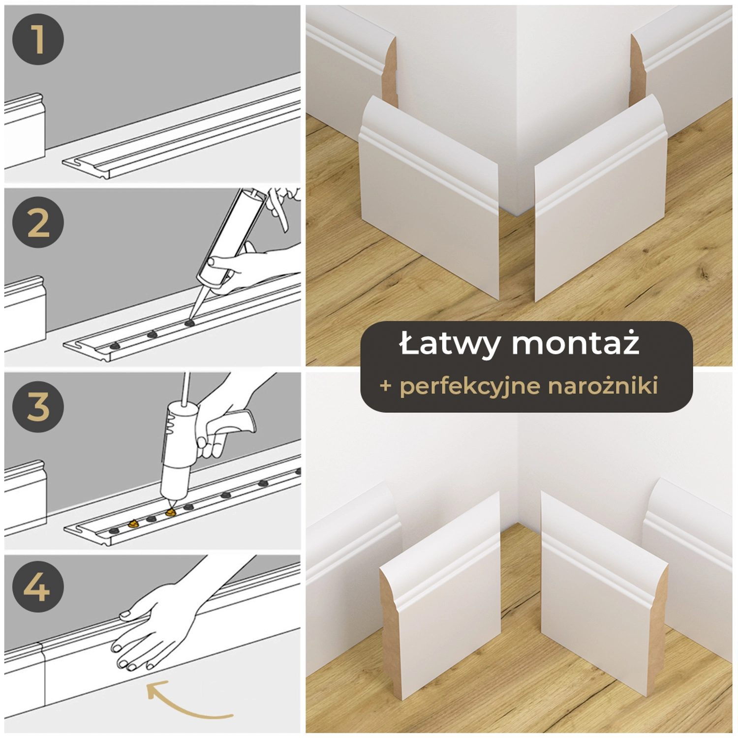 Listwa przypodłogowa MDF lakierowana biała z wodoodporną powłoką BELLA 8cm
