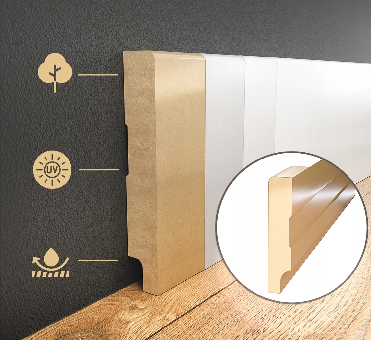 Listwa przypodłogowa MDF lakierowana biała z wodoodporną powłoką TRIO 6cm - ostatnie 16 metrów
