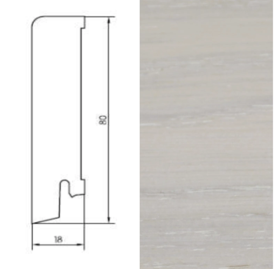 Drewniana listwa przypodłogowa lakierowana 80/18 (240 cm x 8 cm x 1,8 cm) Dąb Biały lakier