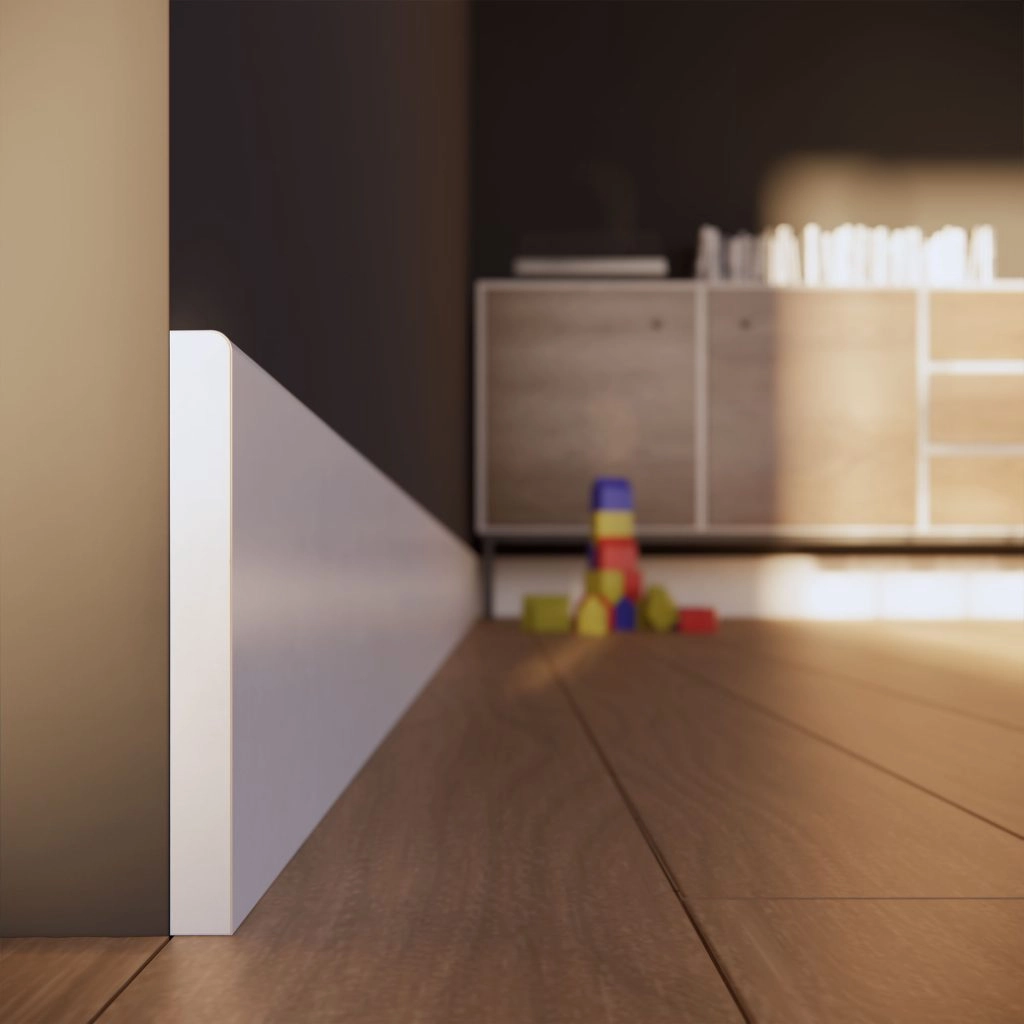 PRÓBKA 20 CM - Listwa przypodłogowa MDF TRIO R5, Biała Premium, 6cm