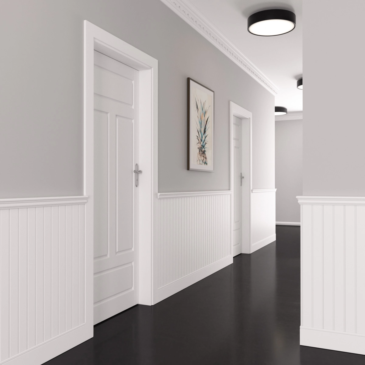 Boazeria angielska MDF lakierowana - zestaw listew na ścianę z listwą przypodłogową - długość 225 cm / wysokość 94,6 cm (model Nova-1)
