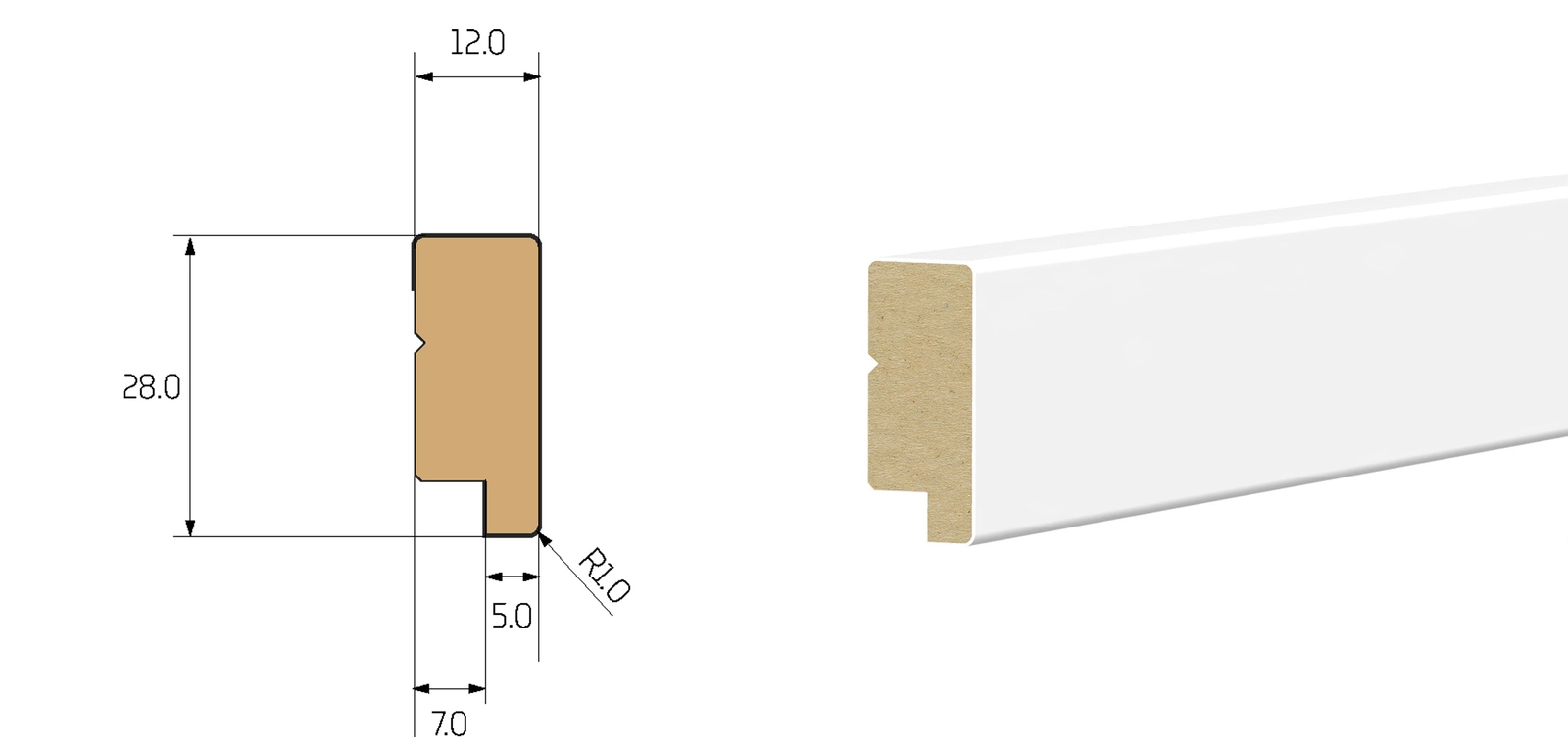 Listwa wieńcząca do boazerii ściennej MDF - PLANO XL - Biala Premium