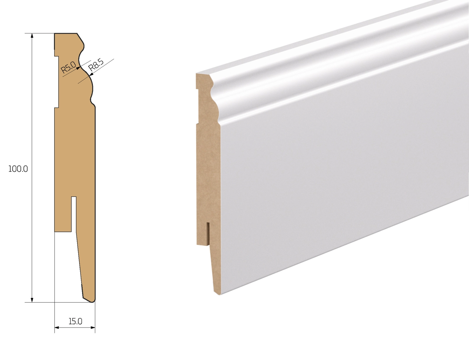 PRÓBKA 20 CM - Listwa przypodłogowa MDF - ESTILO 10cm - Biała Premium