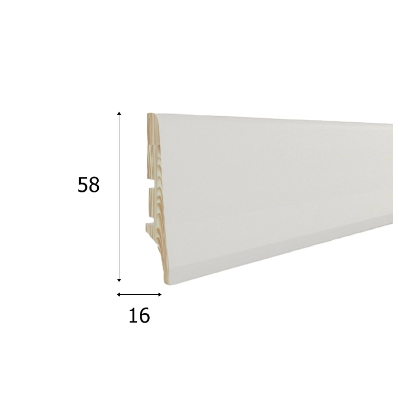 Listwa przypodłogowa drewniana PW58 (220 cm x 5,8 cm x 1,6 cm) lakierowana iglaste białe RAL 9010 półmat