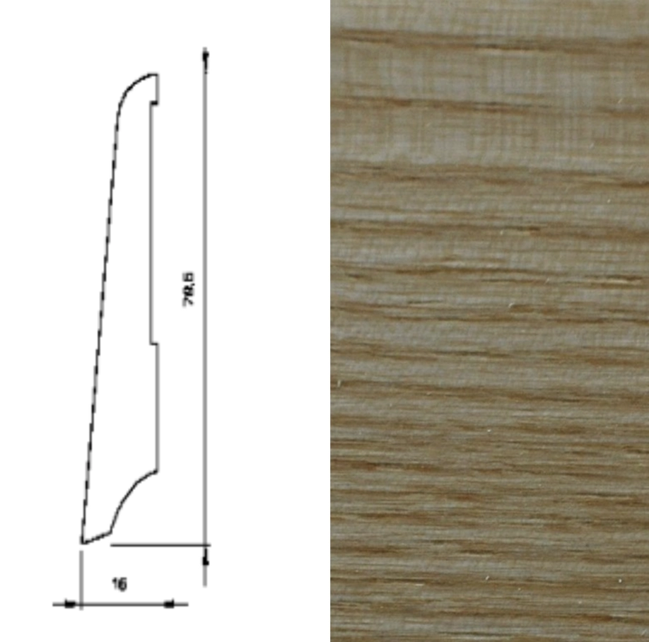 Drewniana listwa przypodłogowa lakierowana KS80 (240 cm x 7,9 cm x 1,6 cm) Jesion