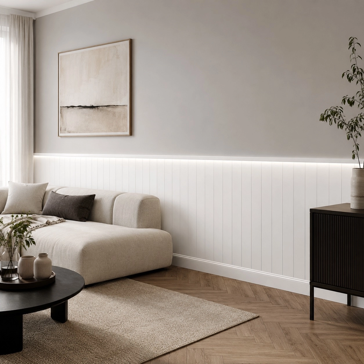 Boazeria ścienna LED - długość 200 cm, wysokość 114,5 cm - zestaw listew MDF
