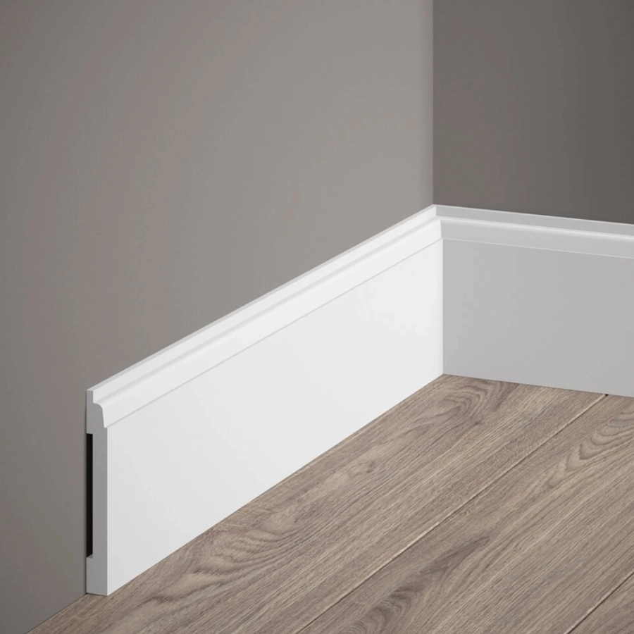 Listwa przypodłogowa Premium MD258P biała wym. 200 x 1 x 8.1 cm, z PolyForce