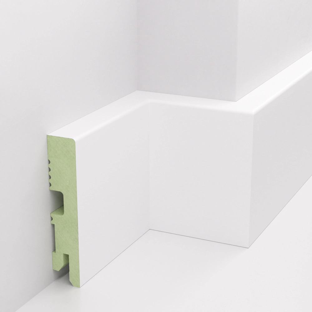 PRÓBKA 20 CM - Listwa przypodłogowa lakierowana biała, MDF wilgocioodporny, DUO 8cm