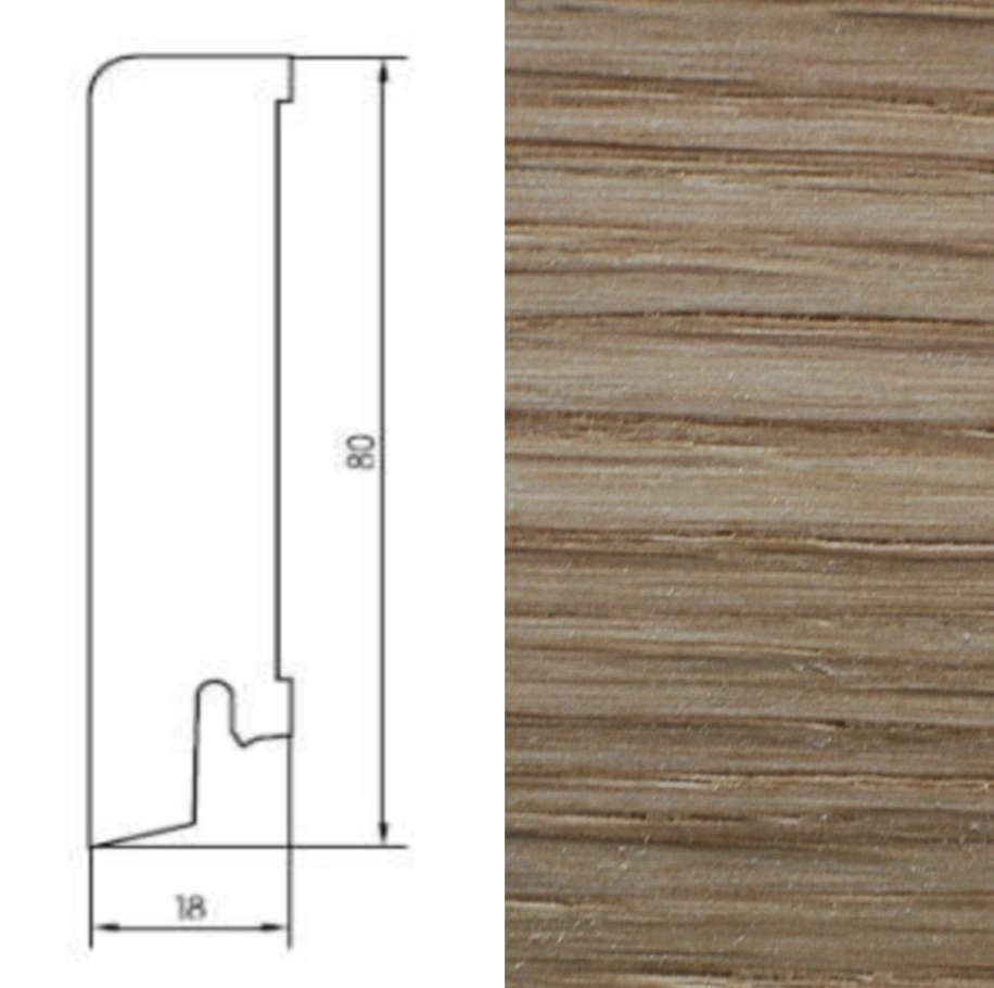 Drewniana listwa przypodłogowa olejowana 80/18 (240 cm x 8 cm x 1,8 cm) Dąb Szczotka Olej