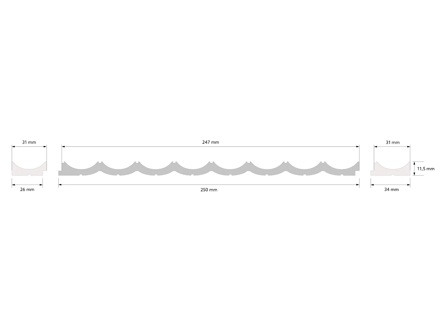 Prawe zakończenie panela ściennego WP002RP Lumio białe wym. 270 x 1.15 x 3.1 cm, z PolyForce