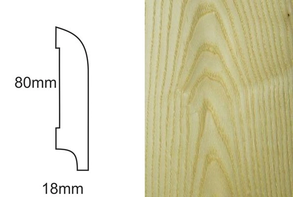 Listwa przypodłogowa fornirowana nielakierowana CP80 R25 (240 cm x 8 cm x 1,8 cm) jesion select