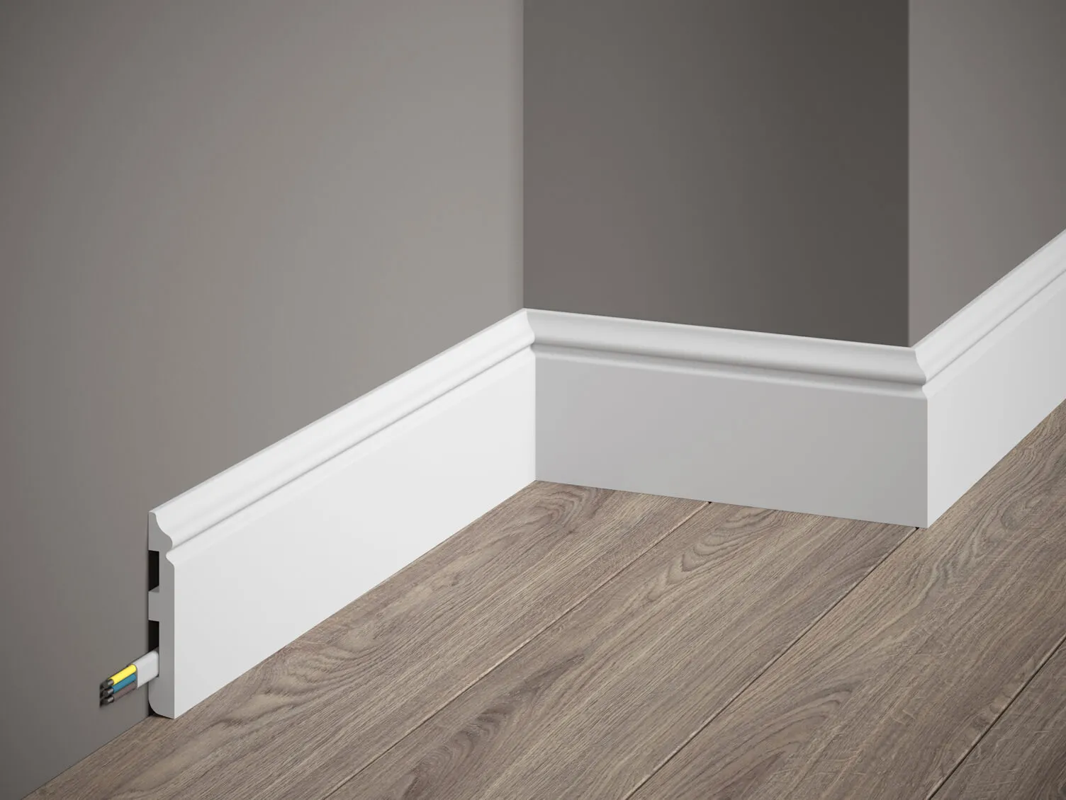 Listwa przypodłogowa Premium MD018P biała RAL 9003 wym. 200 x 1.3 x 8 cm, z PolyForce