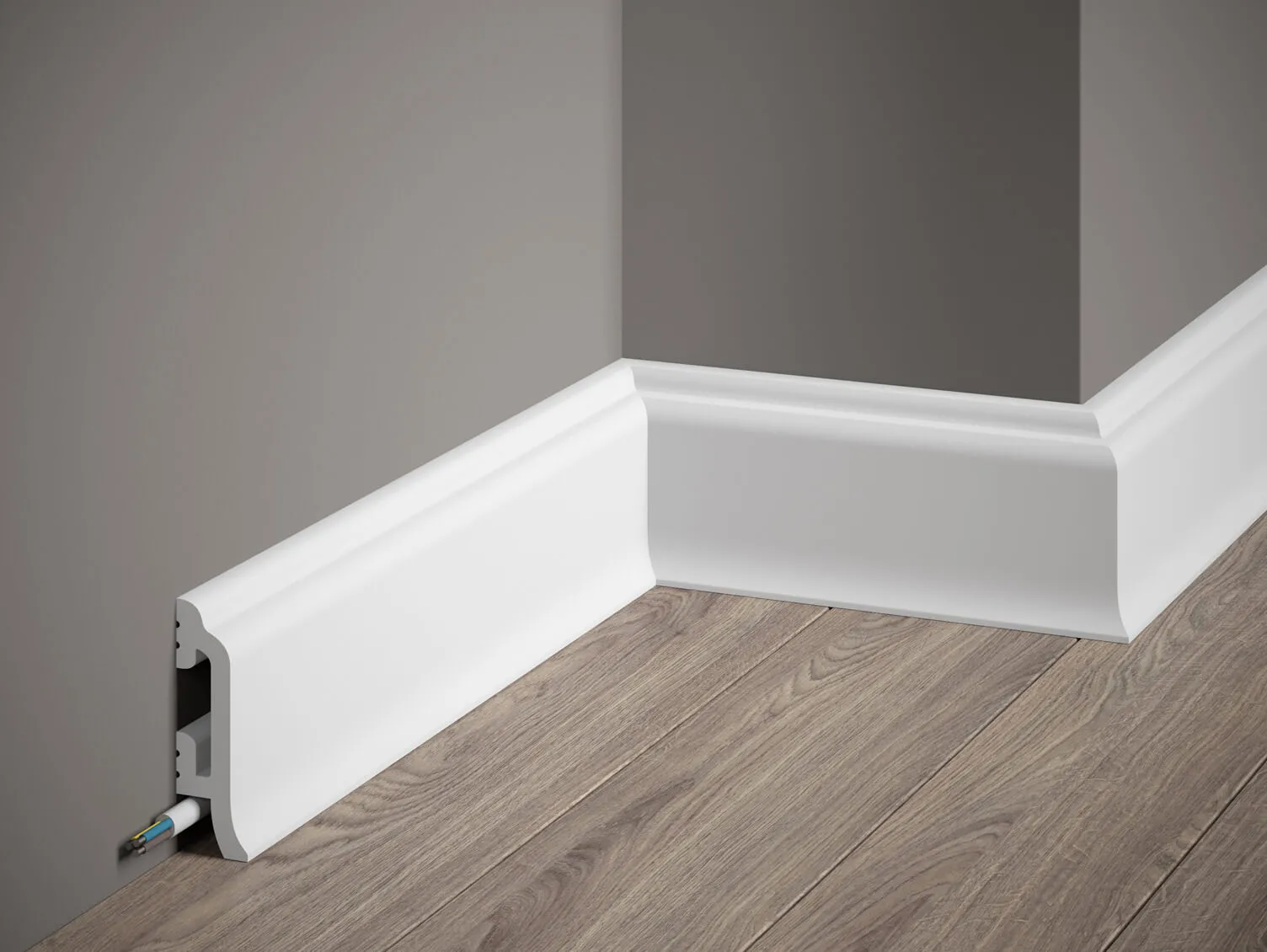 Listwa przypodłogowa Premium MD8300P biała wym. 200 x 2.6 x 8.2 cm, z PolyForce