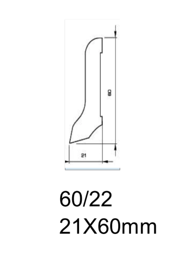 Drewniana listwa przypodłogowa lakierowana 60/22  (240 cm x 6 cm x 2,1 cm) Buk Jasny
