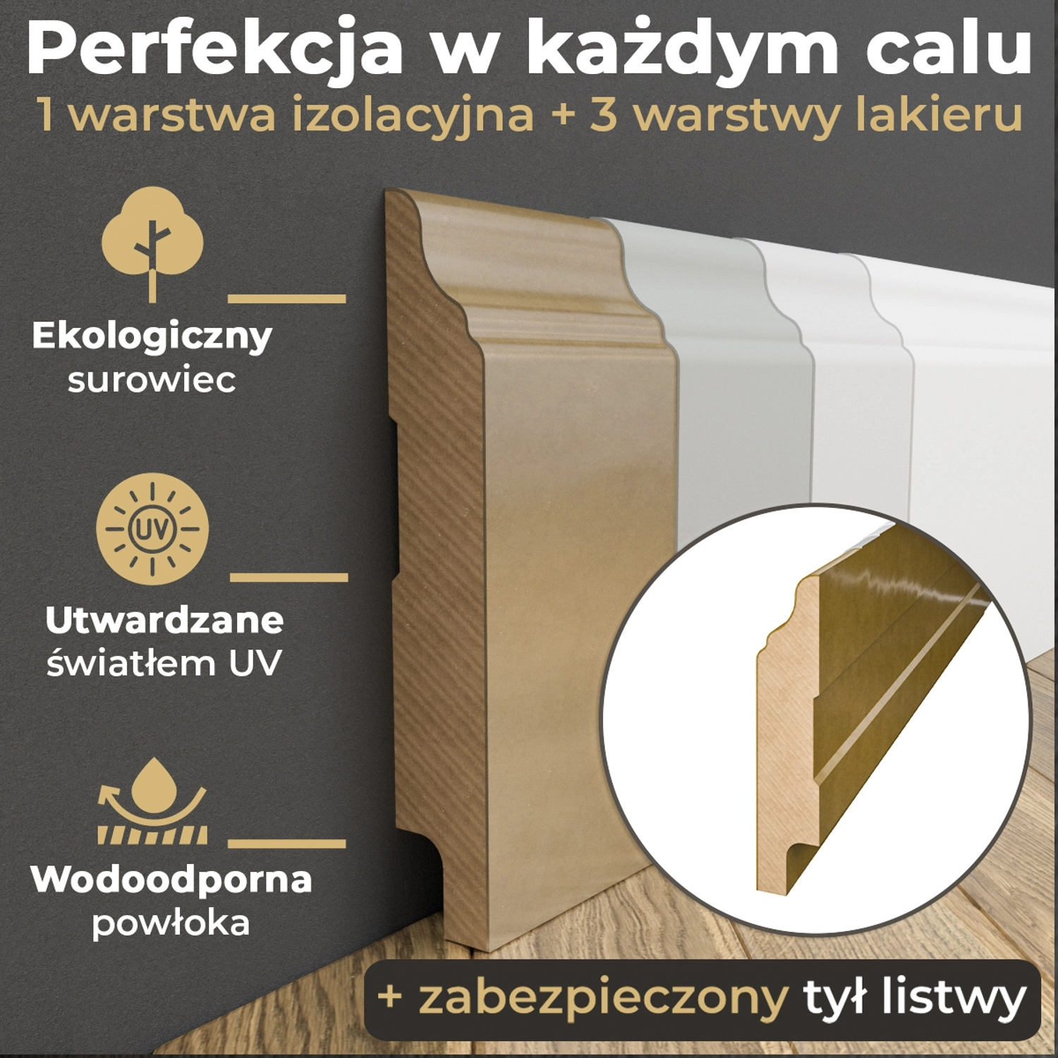 Listwa przypodłogowa MDF lakierowana biała z wodoodporną powłoką HAVANA 8cm