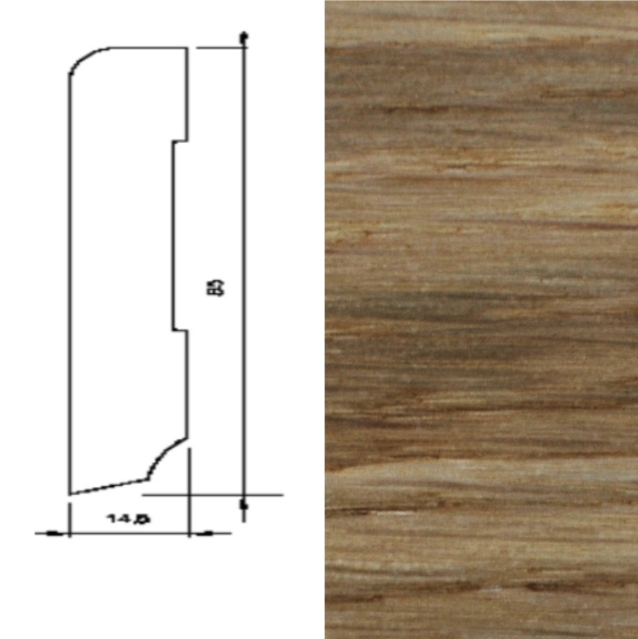 Drewniana listwa przypodłogowa lakierowana 60/16 (240 cm x 6 cm x 1,5 cm) Dąb Szczotka