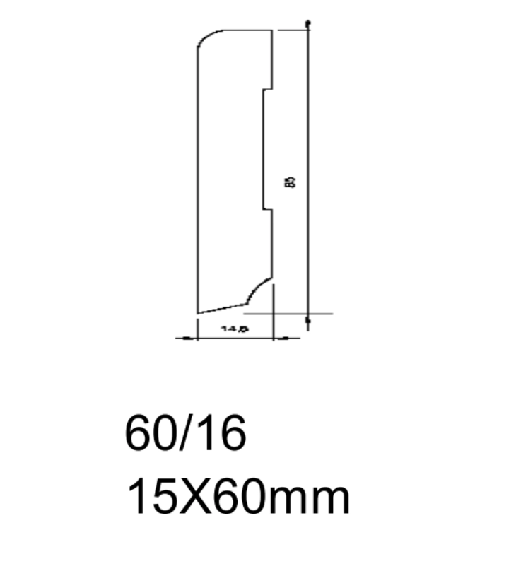 Drewniana listwa przypodłogowa olejowana 60/16 (240 cm x 6cm x 1,5 cm) Dąb Biały olej